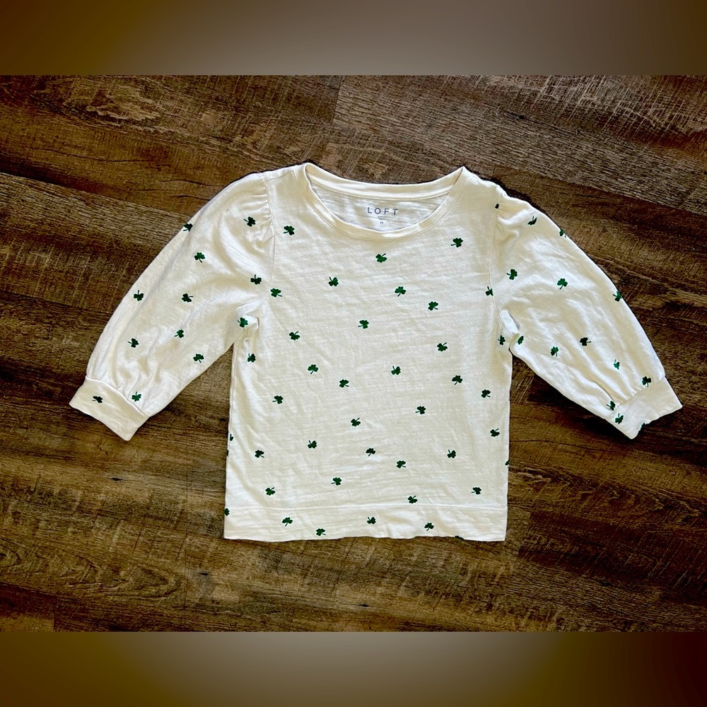 Ann Taylor Loft three-quarter sleeve, lucky clover sweatshirt